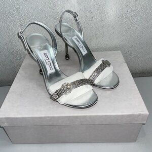 Jimmy Choo Tabatha 95 Silver Metallic Nappa Leather Heels